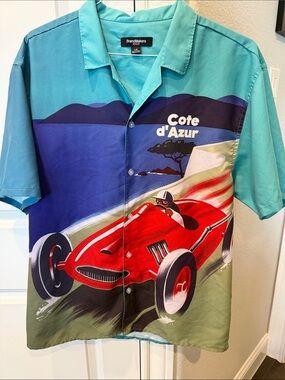 BrandMakers Côte d’Azur Retro Racing Button-Up Shirt – Men’s Large